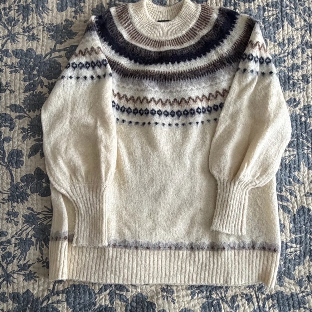 J. Crew Cream and Brown Knit Sweater